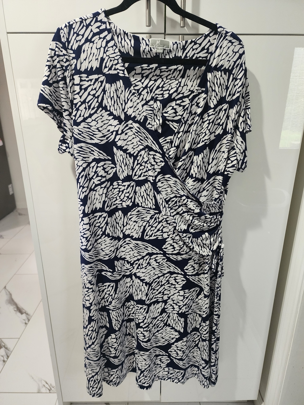 JM Collection Navy and White Printed Wrap Dress